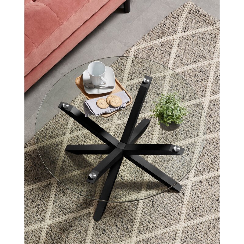 Table basse Full Argo en verre et pieds en acier noir Ø 82 cm