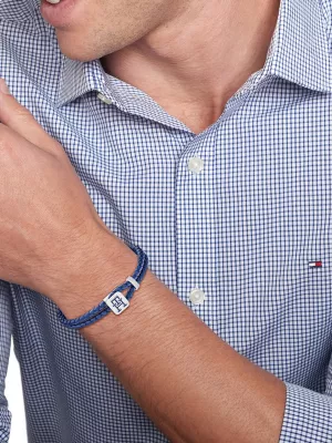 Pulseira de couro azul cobalto com monograma TH