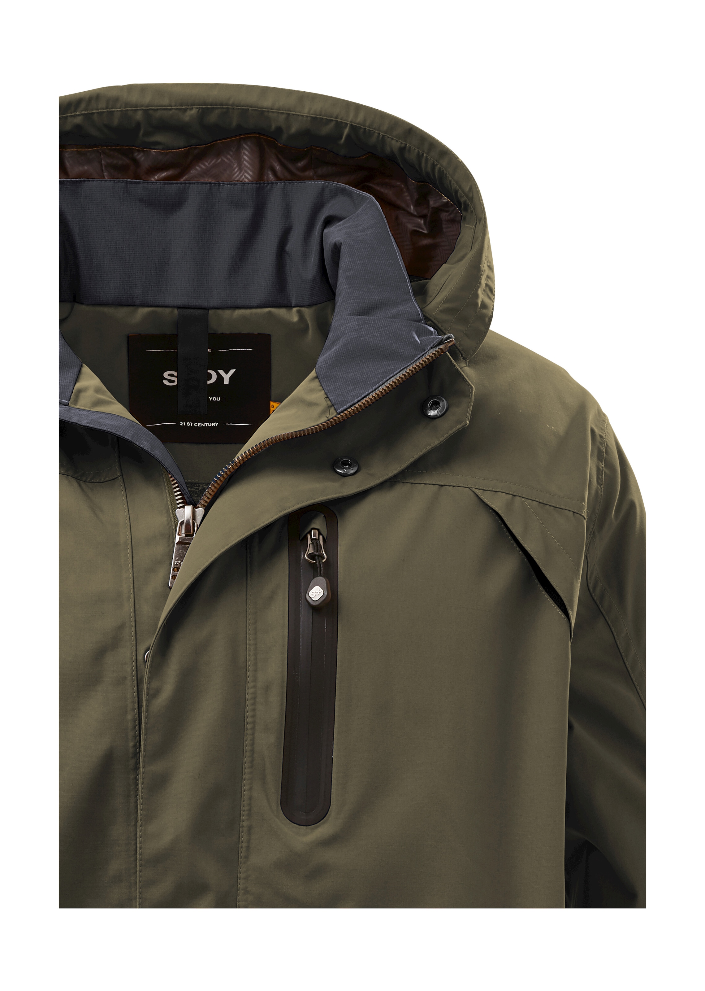 STOY Outdoorjacke »STS 12 MN JCKT« Stylische, wasserdichte Jacke mit abnehmbarer Kapuze und Kunstfell