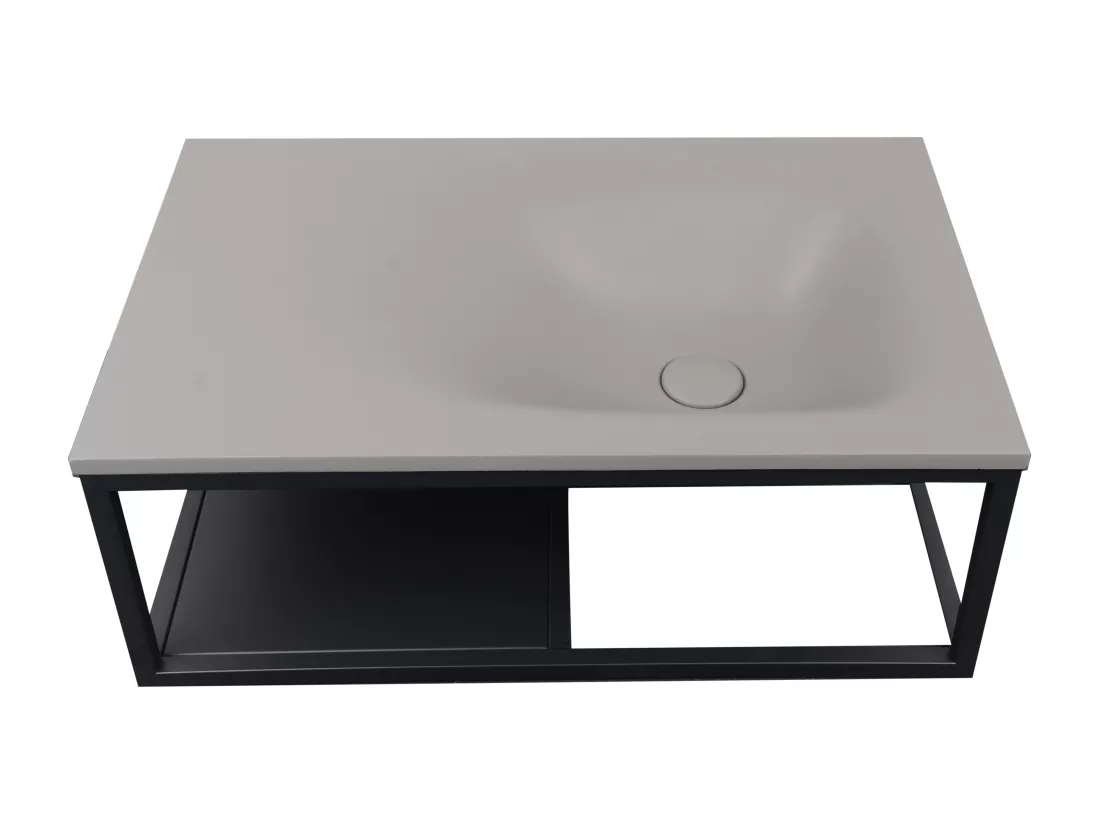 Plan vasque rectangulaire en béton et acier inoxydable - Gris et noir - L61 x H39 cm - TICINO