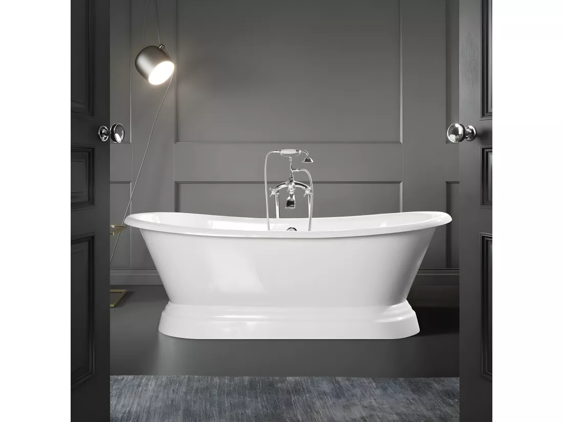 Baignoire sur socle en fonte émaillée SOUTHPORT Blanche 180 cm Peinture blanche (baignoire et socle)