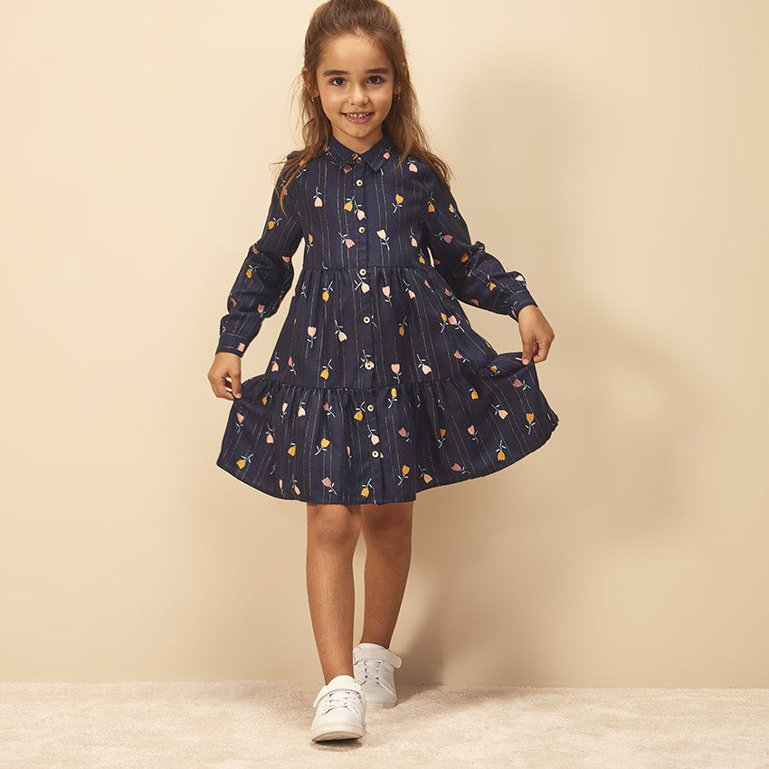 Robe chemise en lyocell imprimé fantaisie pour fille - Bleu marine