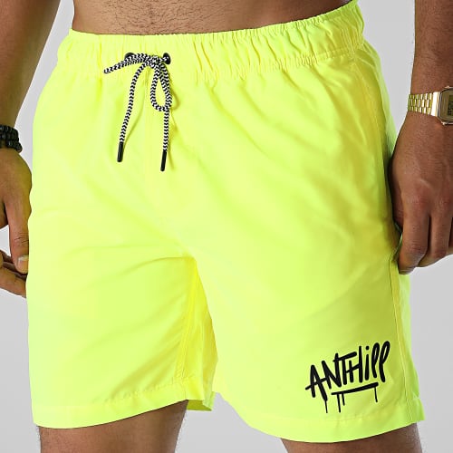 Short De Bain Logo Jaune Fluo Noir