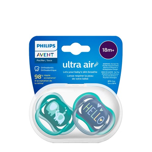 Philips Avent Ultra Air Chupeta Elefantes e Hello 18m  Duo