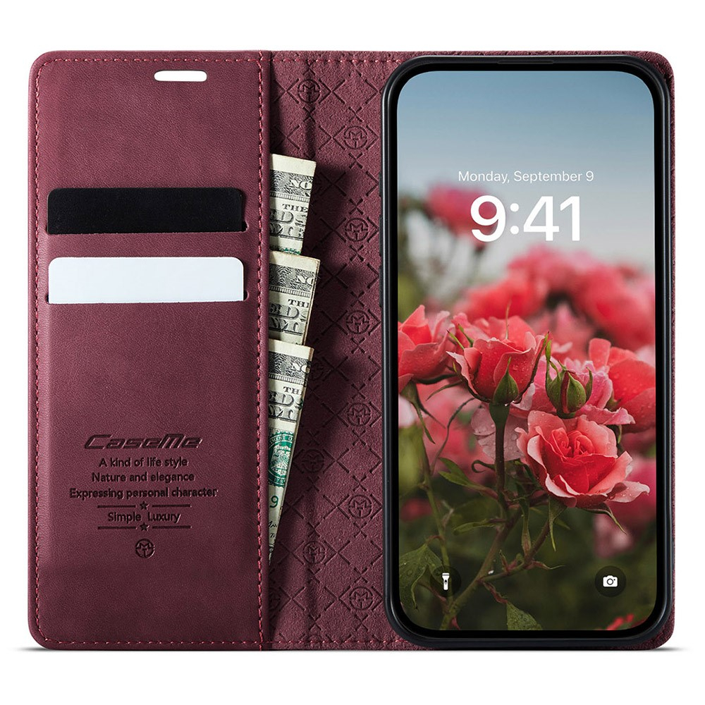 iPhone 16e Leder Tasche Flip Wallet Etui mit Kartenfächern (RFID Schutz) - Rot