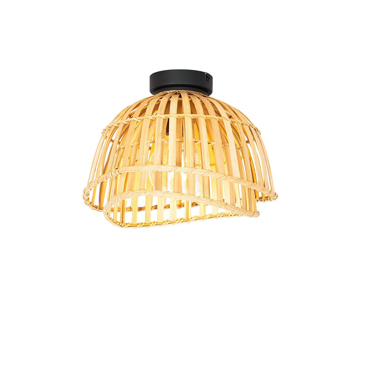 Oosterse plafondlamp zwart met naturel bamboe 30 cm - Pua
