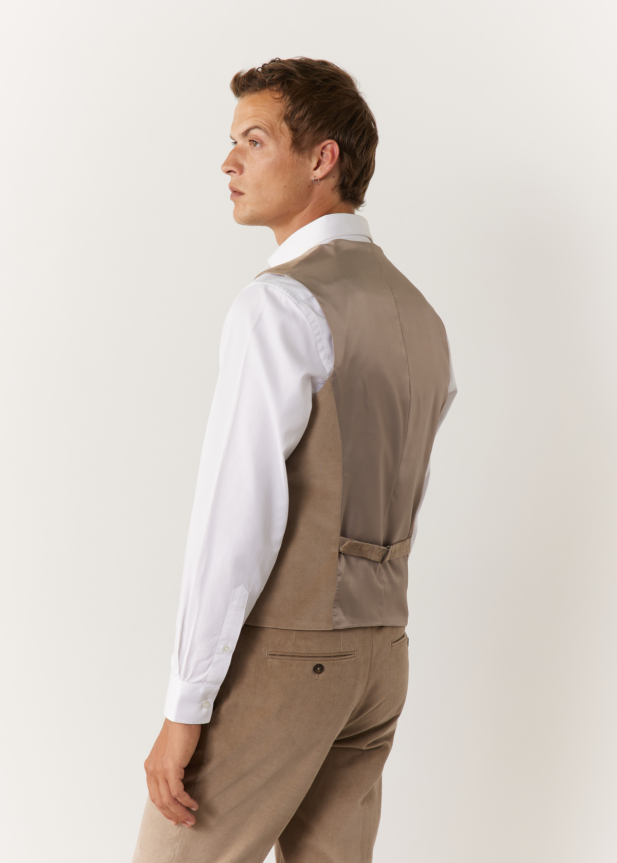 Gilet casual en velours côtelé uni sable