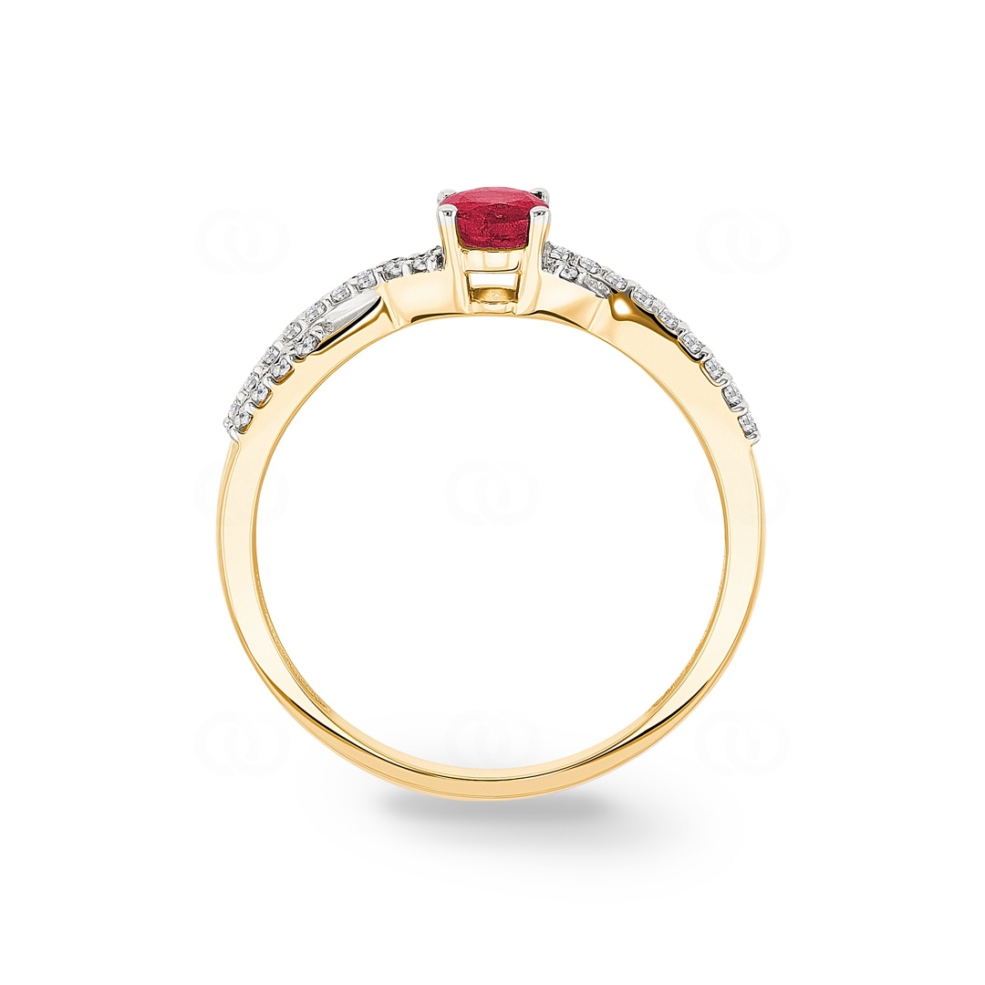 Damenring 750/18 K Gelbgold mit Rubin oval und Diamanten 0.13 ct H/si