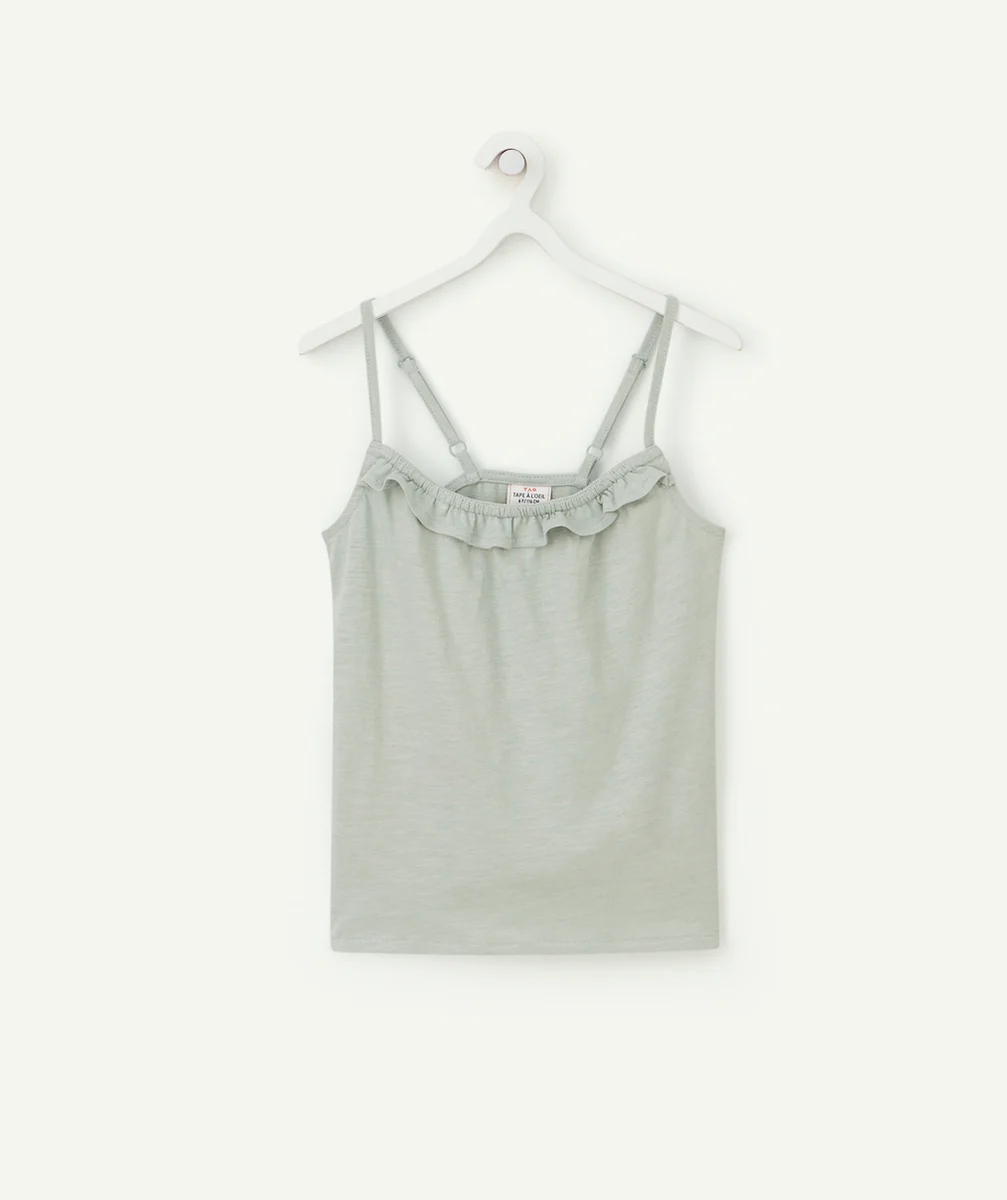 T-SHIRT À BRETELLES FILLE EN COTON BIO VERT D'EAU