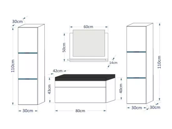 Ensemble meubles de salle de bain collection RAVEN, coloris noir mat et brillant, avec miroir
