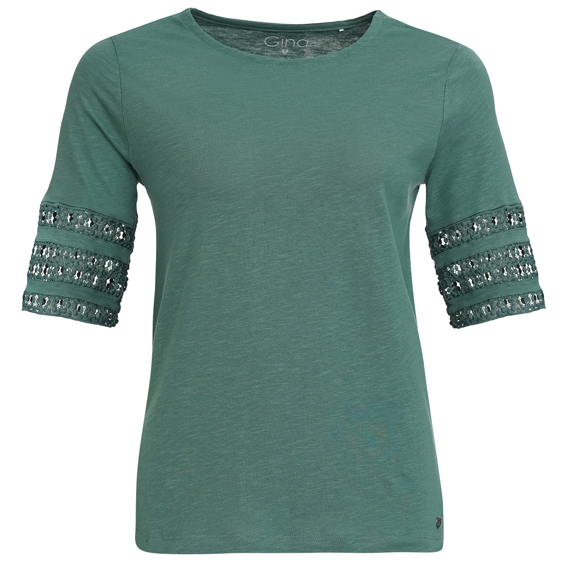 Gina Damen T-Shirt mit Häkelspitze dunkelgrün