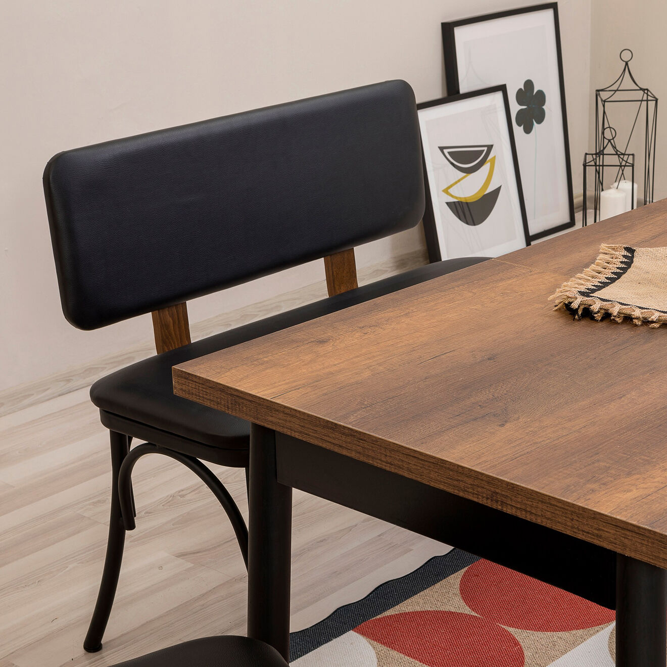 Homitis Table + 2 Chaises + Banc Olv noir