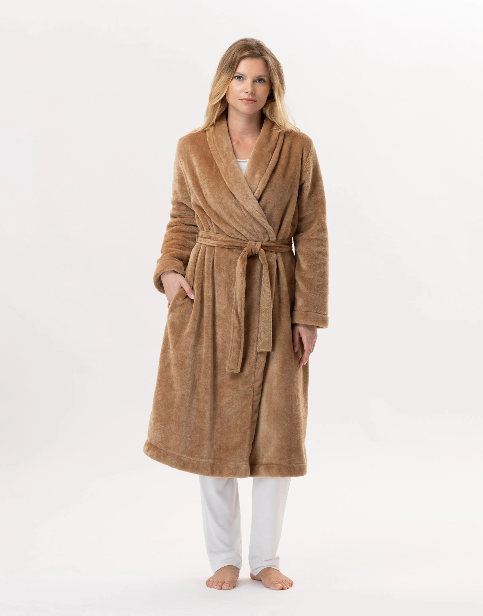 ESSENTIEL H61B - Peignoir en peluche flanelle | Marron