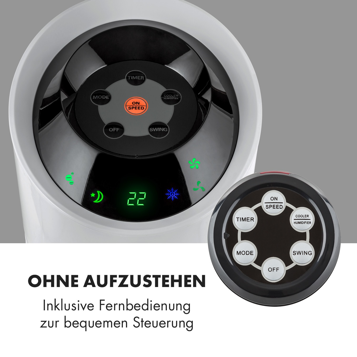 Skyscraper Ice 4-in-1 Luftkühler Ventilator 210 m³/h 30 W Oszillation mobil Fernbedienung Grau