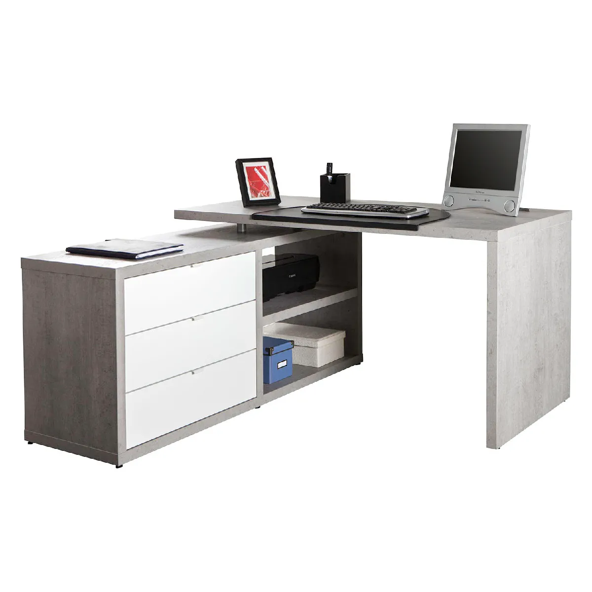 Alter Bureau d'angle - Blanc/Béton