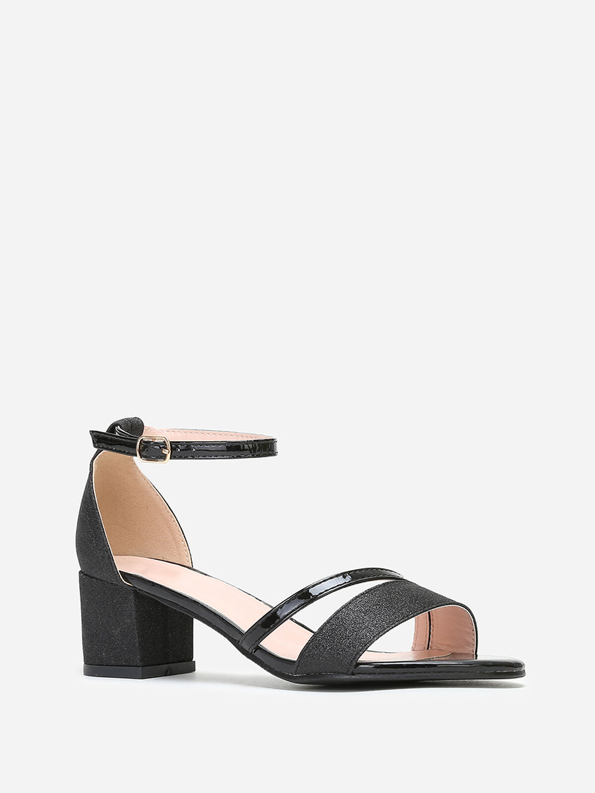 Sandales noires à brides vernies et pailletées Noir- Noir