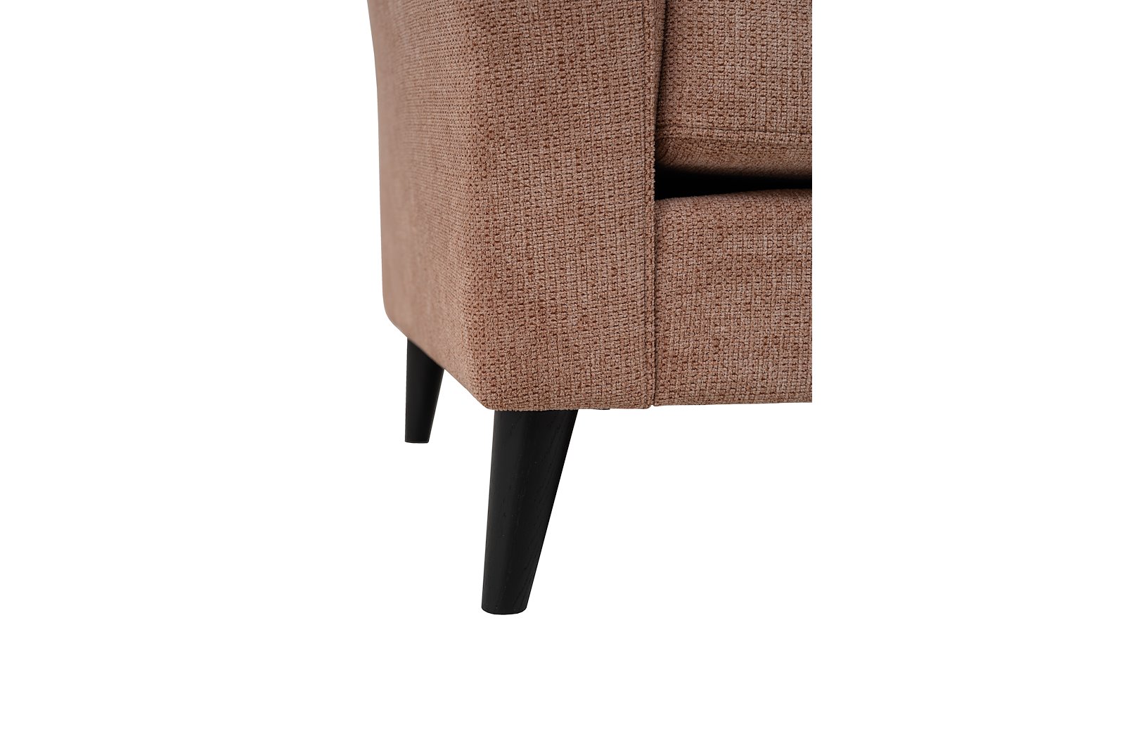 Nina sofa 3-seter med sjeselong høyre i tekstil Mito 94 Cinnamon med arm A og sorte ben 15138