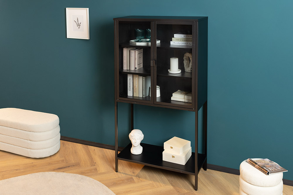 Industrial Vitrine DURA STEEL 150cm schwarz Metall Glas Highboard