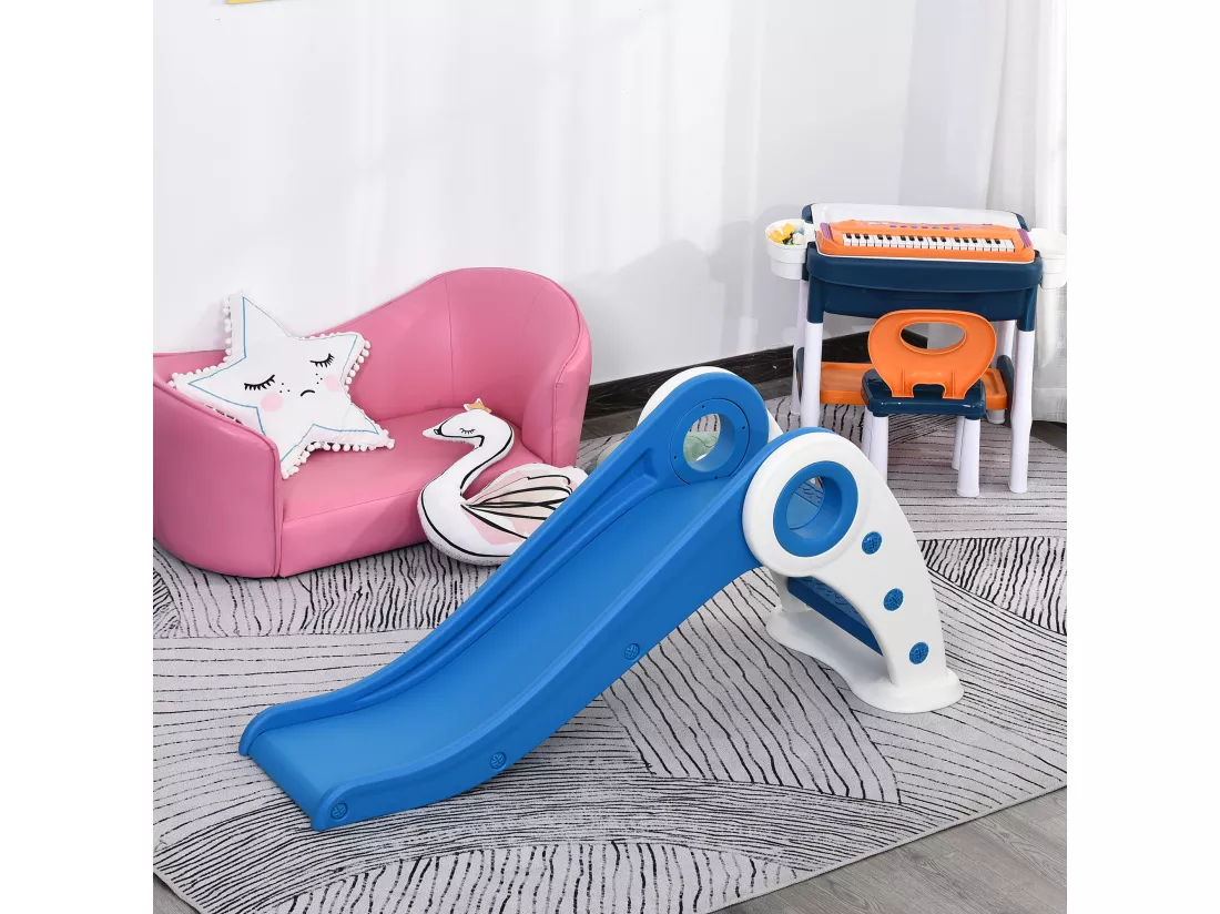 Toboggan enfant pliable 3 à 6 ans usage intérieur extérieur dim. 120L x 50l x 56H cm HDPE bleu