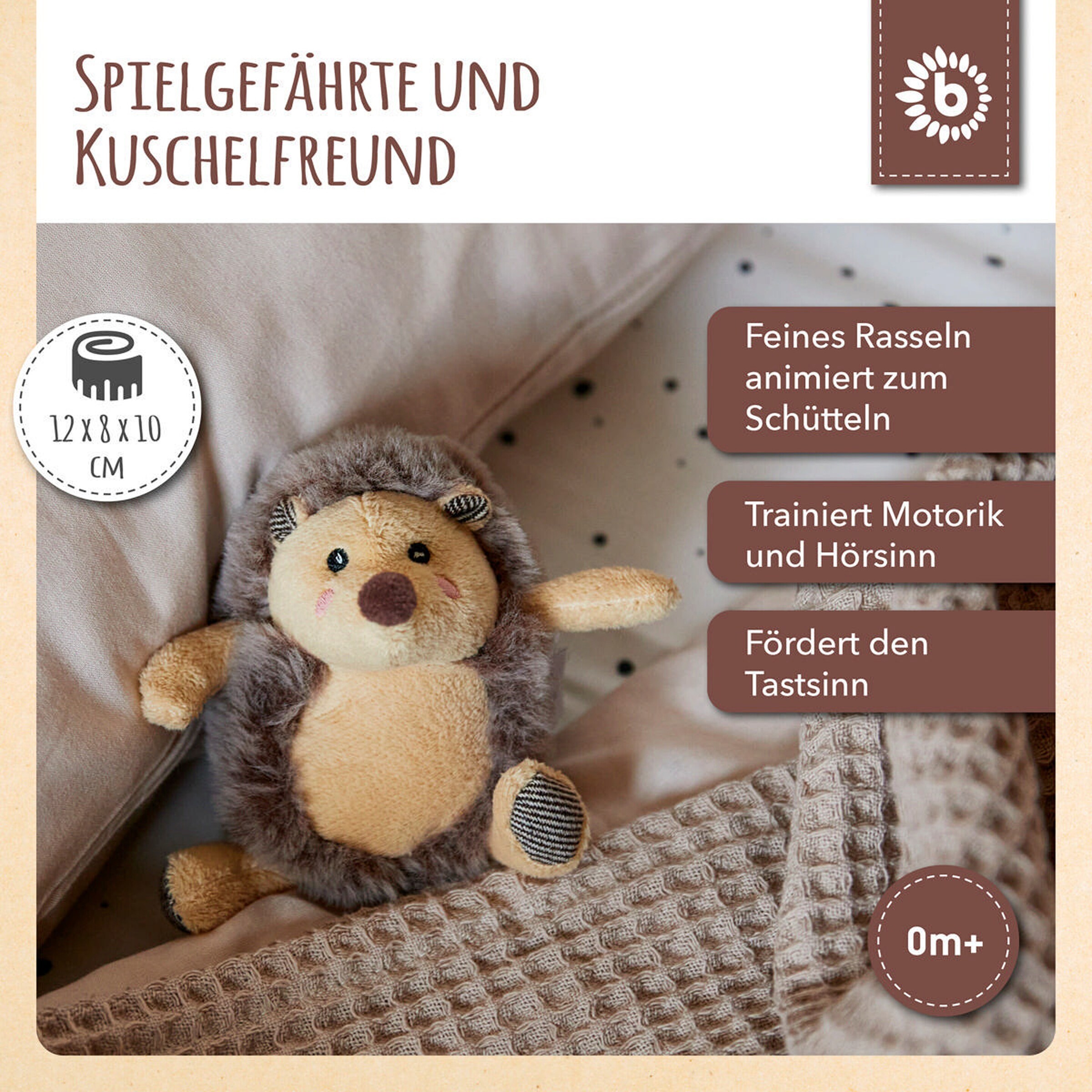 Bieco Plüsch Igel Spieltier mit Rassel - ab Geburt Braun