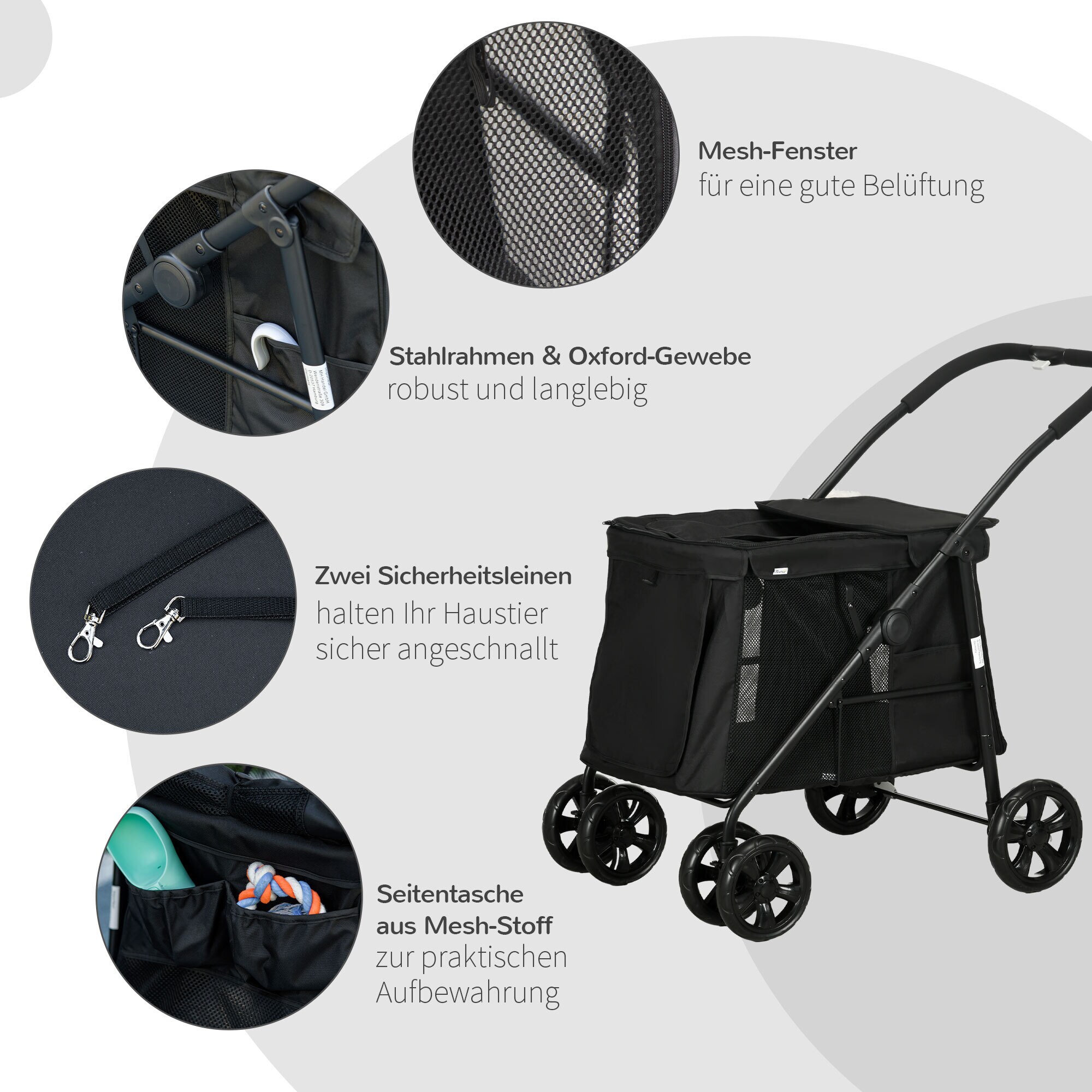 PawHut Hundewagen mit Kissen grau 102L x 62B x 105H cm