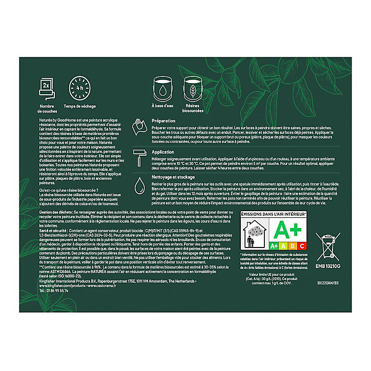 Peinture murs et boiseries Naturéa par GoodHome vert d'eau velours 0.5L