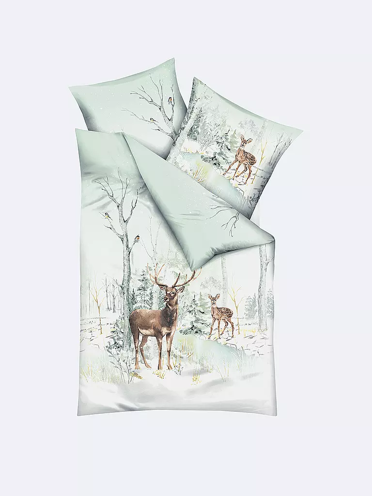 KAEPPEL Flanell Bettwäsche 70x90cm/140x200cm PEACEFUL Jade  weiss