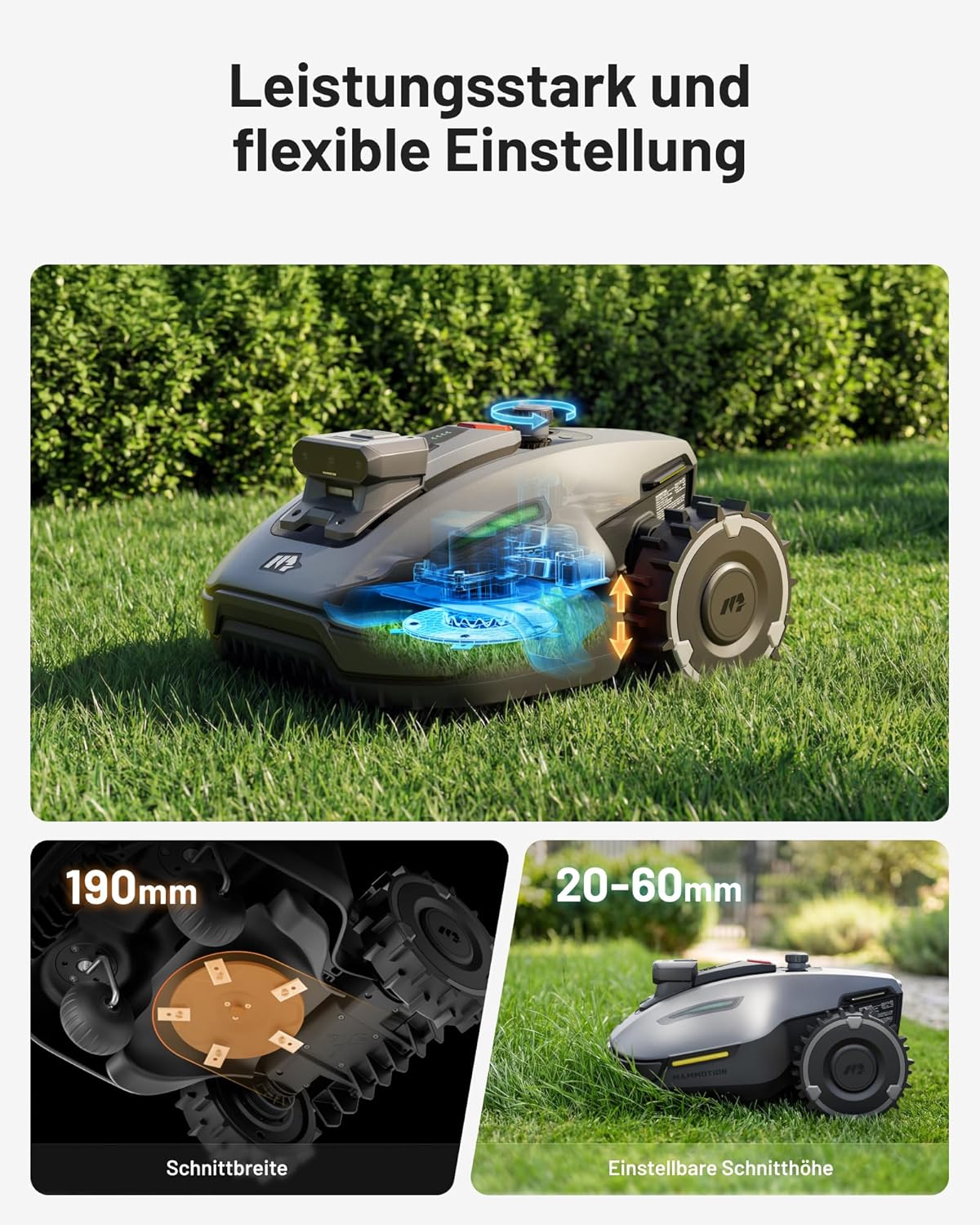 MAMMOTION YUKA mini 2 500 Mähroboter ohne Begrenzungskabel, Empf. 500 m², AI-gestützte DREI-Kamera-Bildverarbeitung Rasenmäher Roboter, Auto-Mehrzonen-Kartierung, DropMow, Manuelle Kartenbearbeitung