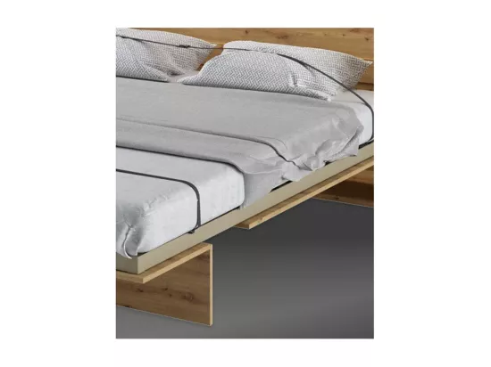 Lit escamotable horizontal avec étagères chêne artisan Noby 90x200-Avec Led sans veilleuses