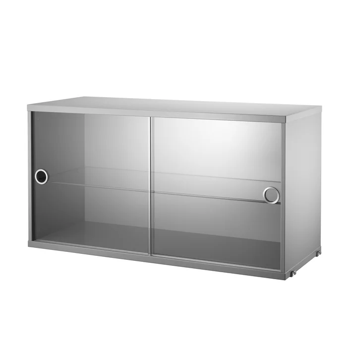 String - Vitrinenschrank mit Schiebetüren in Glas 78 x 30 cm, grau