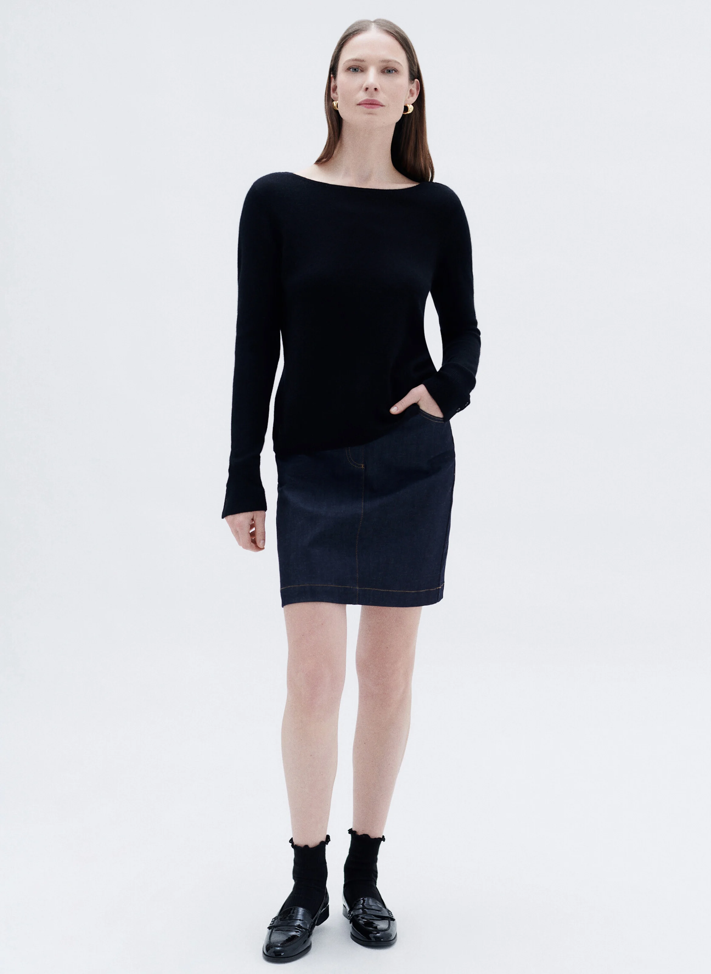 MZOAN - Pull droit col bateau en cachemire | Noir