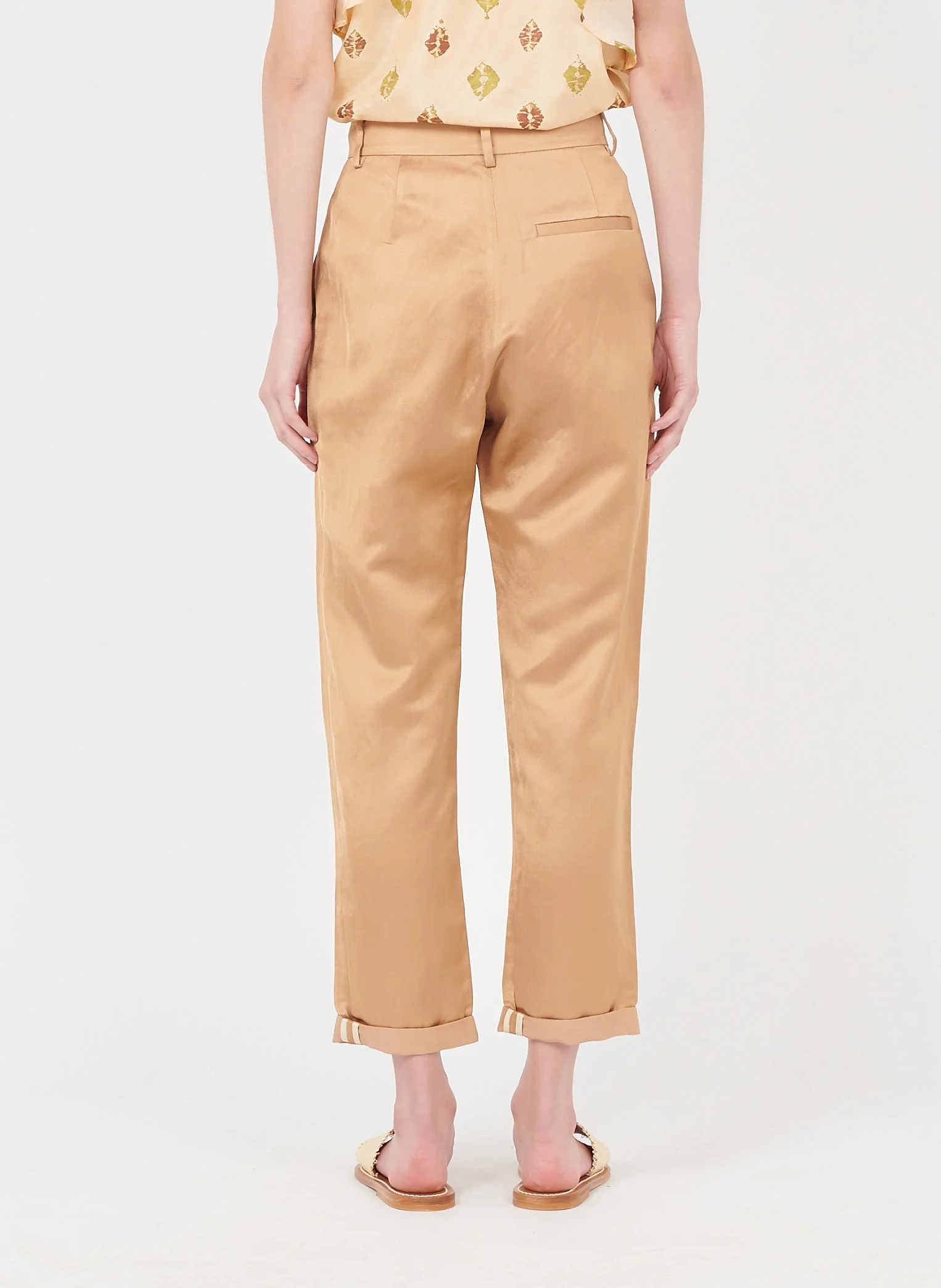 DIANA - Pantalon droit taille haute satiné | Marron