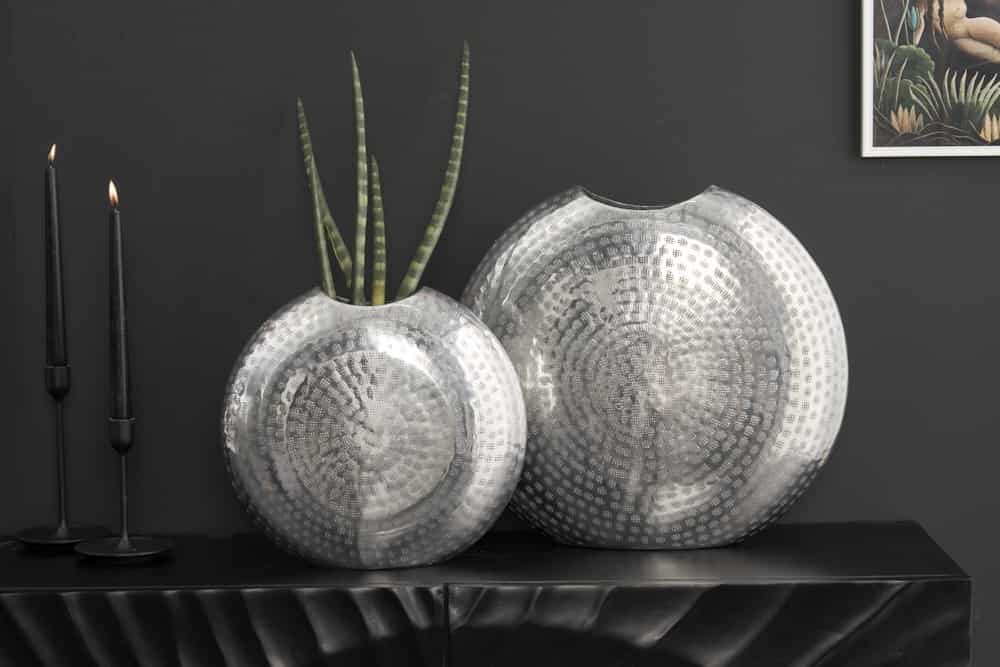 Elegantes Vasen 2er Set ORIENTAL 44cm silber im Grid Hammerschlag Design