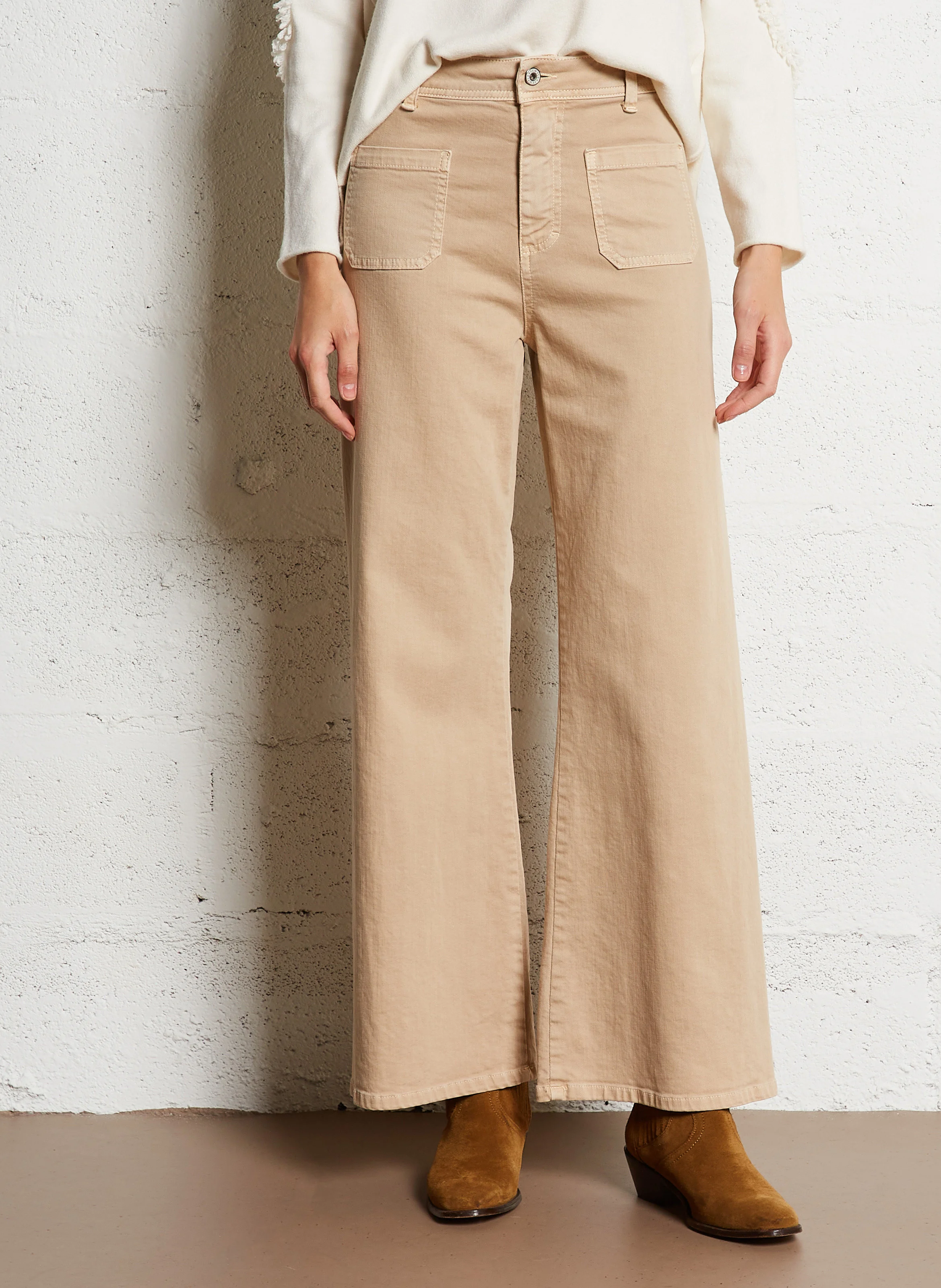 Jean large taille haute en coton | Blanc