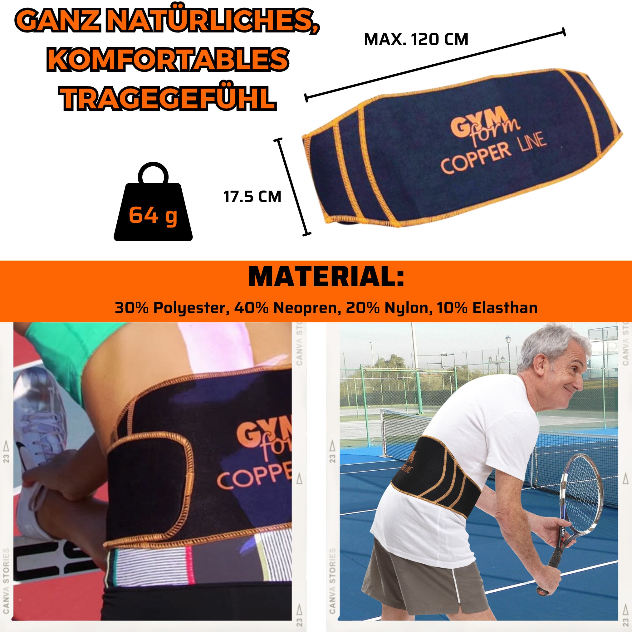 Gymform® Lendenbandage - Rückenbandage - Bandage Rücken Copper Line Back