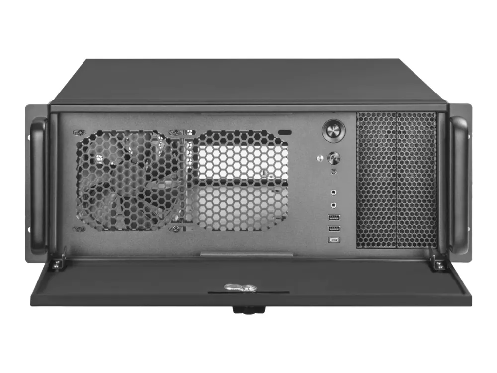SilverStone RM42-502 - Rack-monterbar - 4U - SSI EEB - ingen strømforsyning (ATX / PS/2) - sort - USB/Lyd