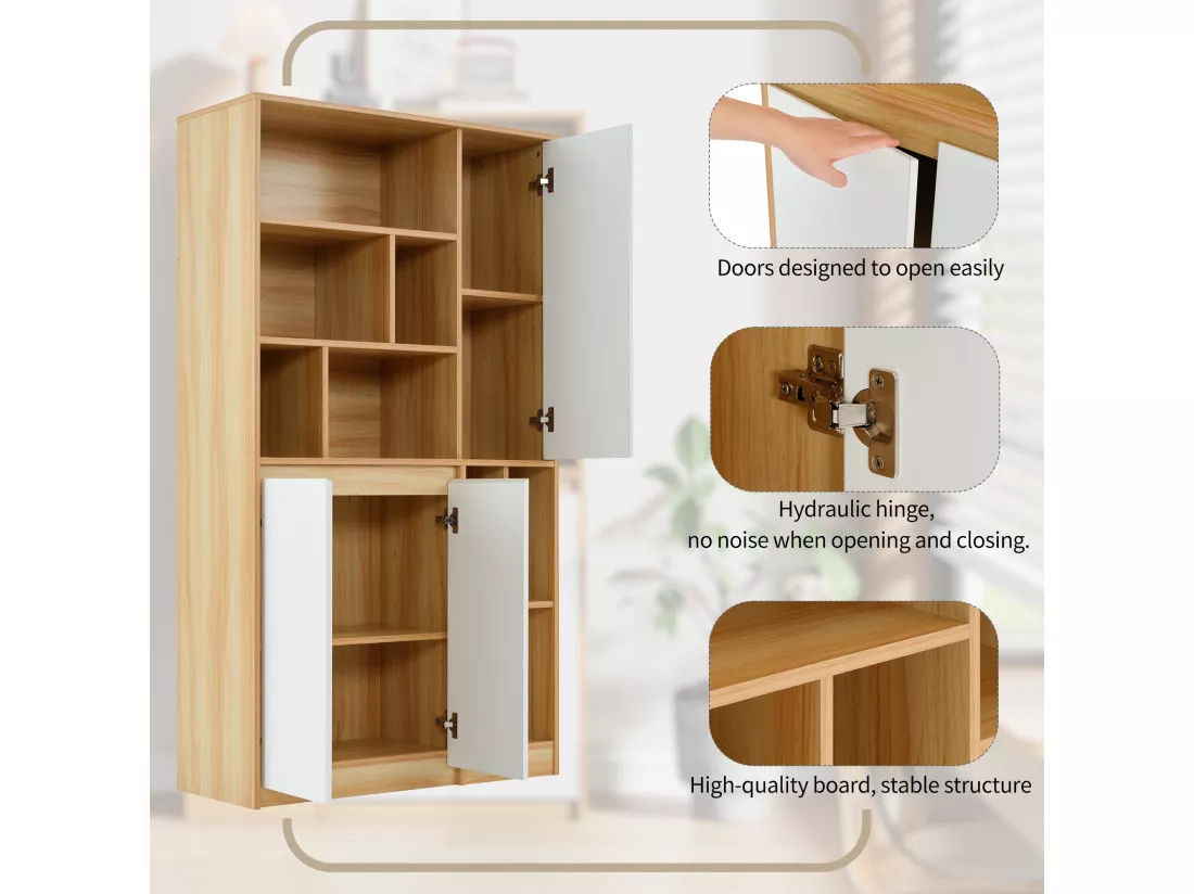 Vitrine avec 3 portes et étagères réglables - panneaux de particules - Naturel & Blanc