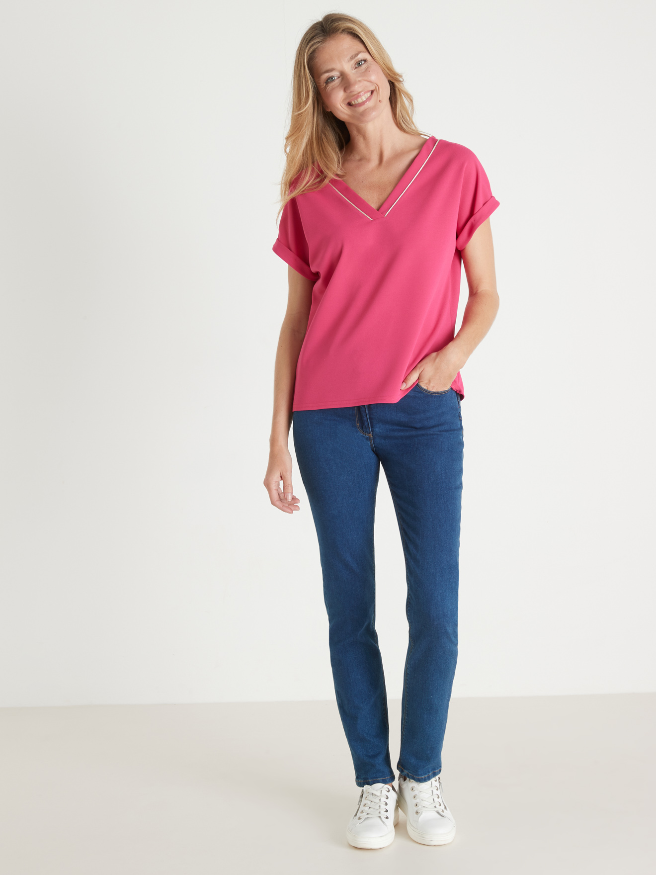 Tee-shirt V maille fluide