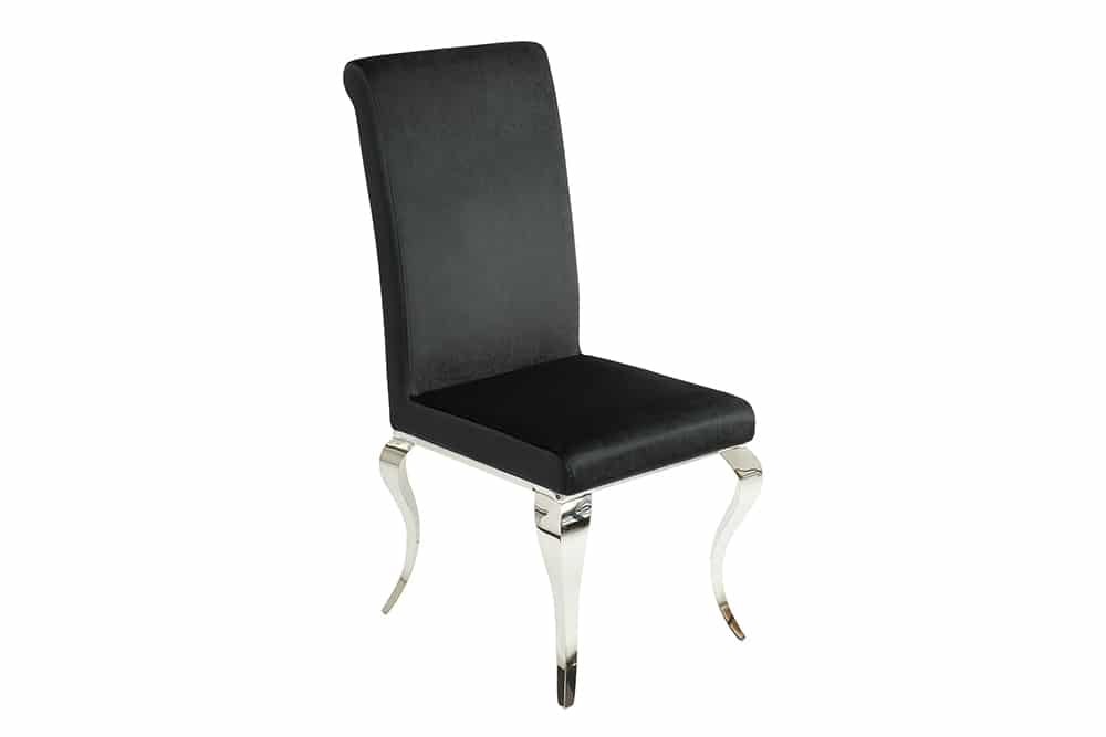Eleganter Stuhl MODERN BAROCK schwarz Samt Stuhlbeine aus Edelstahl