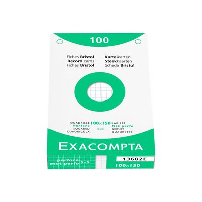 Exacompta - Pack de 100 fiches Bristol quadrillées - 10 x 15 cm - blanc