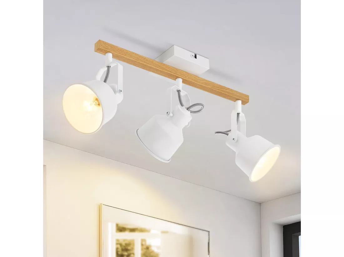 NETTLIFE Spot de Plafond 3 Flammes Orientable à 350° Vintage E14 de conception de haute qualité en bois veiné