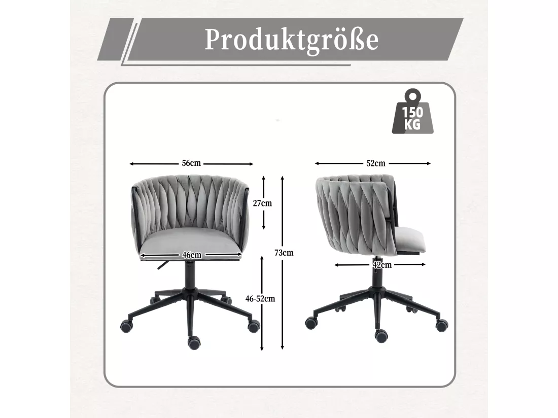 Chaise De Bureau Douce En Velours, Rotation 360°, Réglage De Hauteur, Design Ergonomique