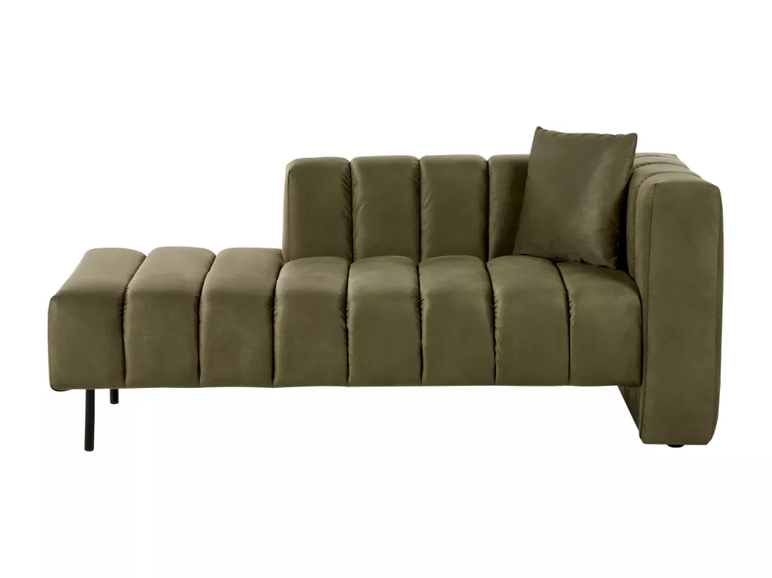 Chaise longue côté droit en velours vert olive LANNILS
