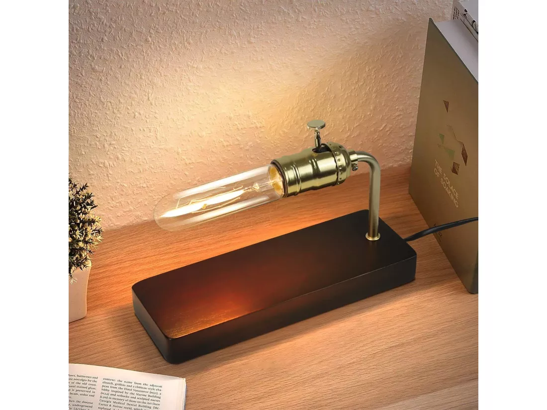 NETTLIFE Lampe de table vintage en bois -avec interrupteur Design rétro Lampe de nuit Steampunk Antique Métall(sans ampoules)