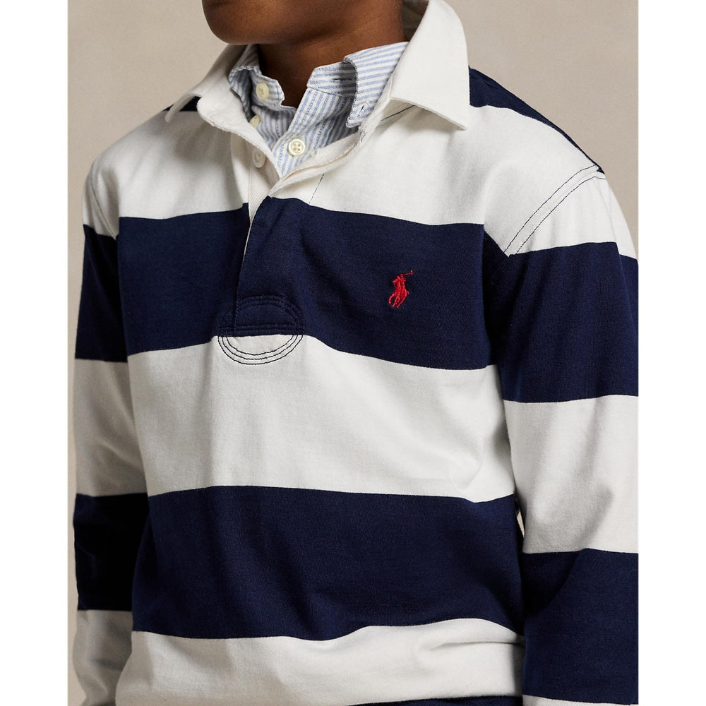 Køb Polo Ralph Lauren White/Cruise Navy Boy Rugby L/S T-Shirt