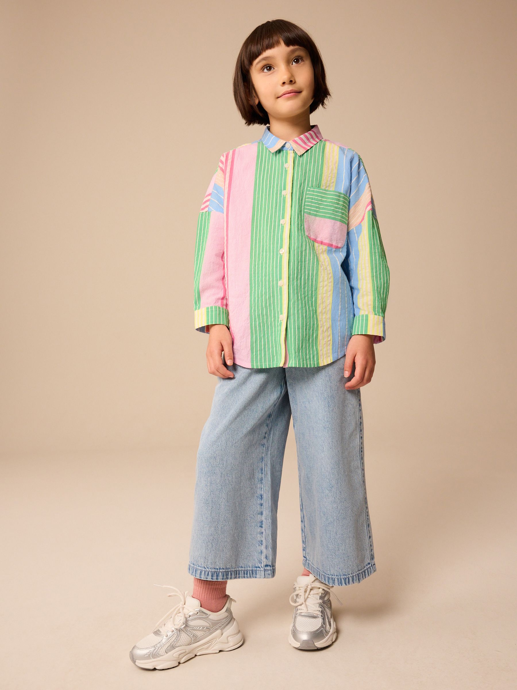 Regenboog van gemengde strepen - Oversized 100% katoenen overhemd (3-16jaar)