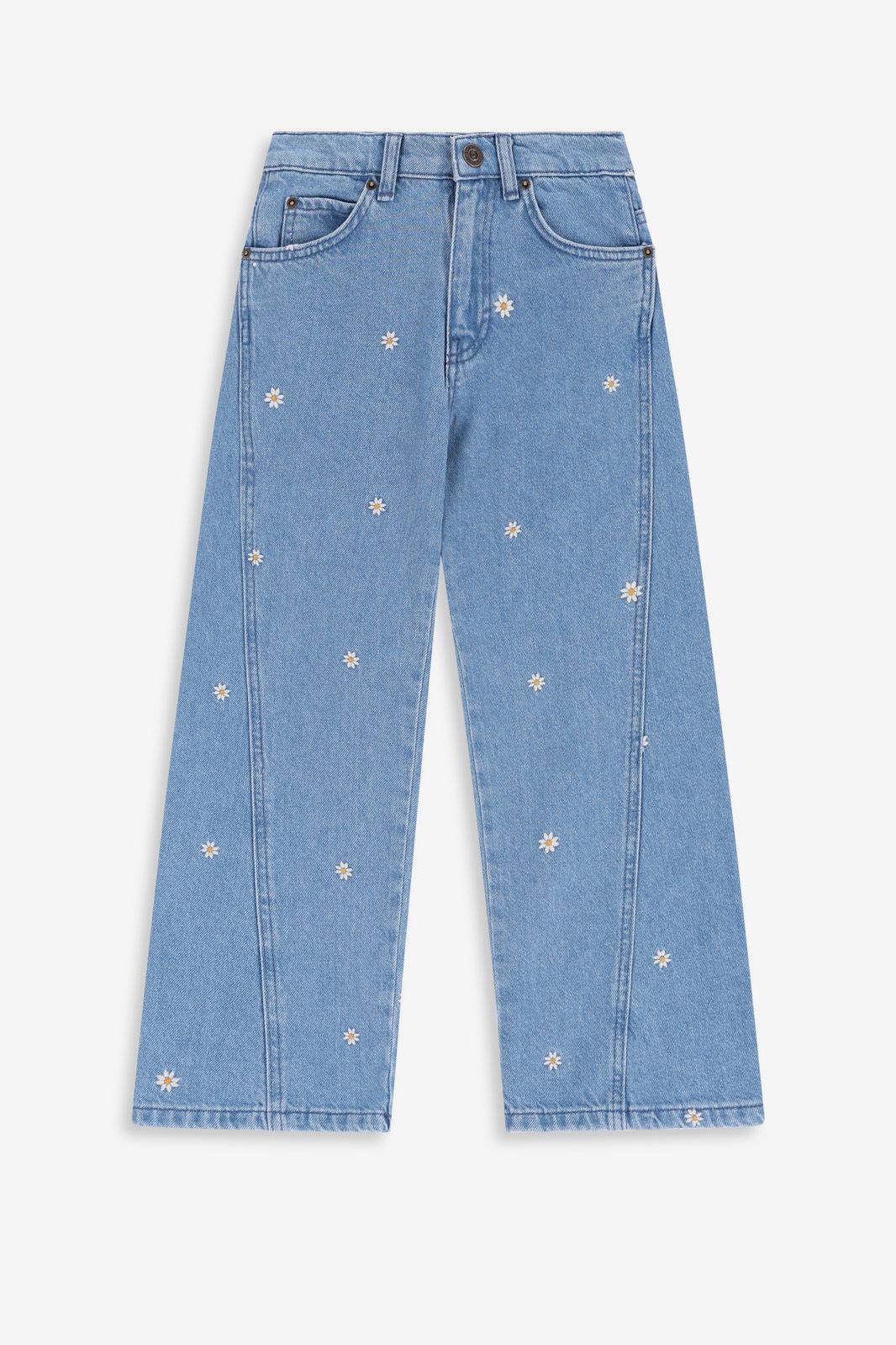 Blauwe wide leg jeans met embroidery