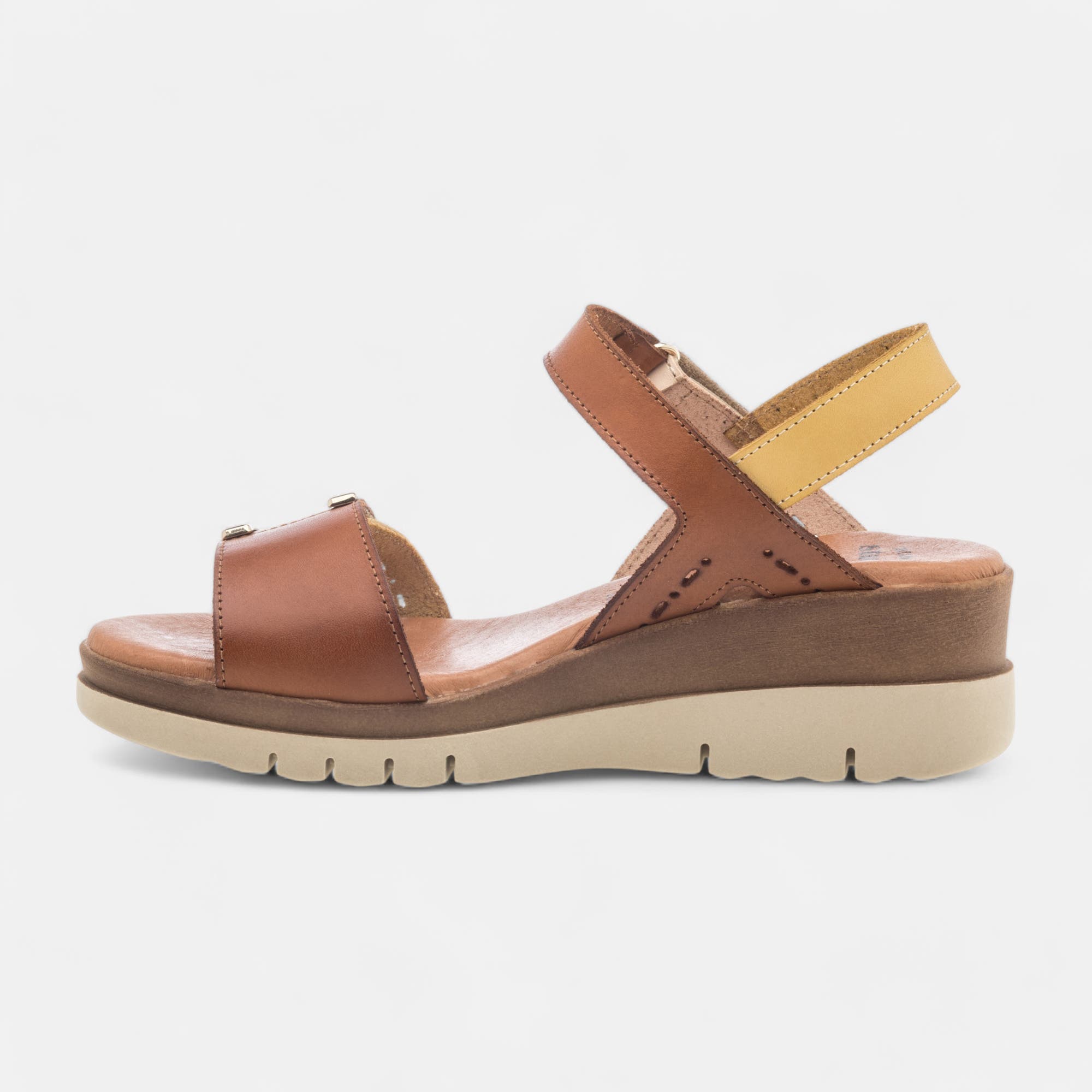Sandales à talon compensé Femme en cuir jaune