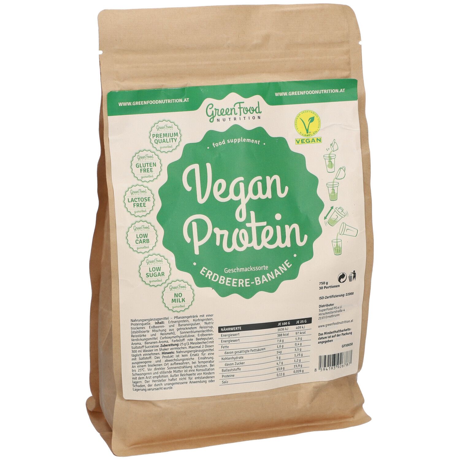 GreenFood Nutrition Vegan Protein Erdbeere- Banane