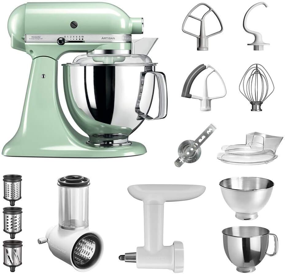 KitchenAid Artisan Küchenmaschine Starter Paket 5KSM175PSEPT inkl. Gemüseschneider Fleischwolf und vielem Zubehör (Pistazie)